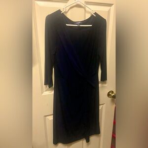 Chaps Navy Blue Cinched Long Sleeve Sheath Dress